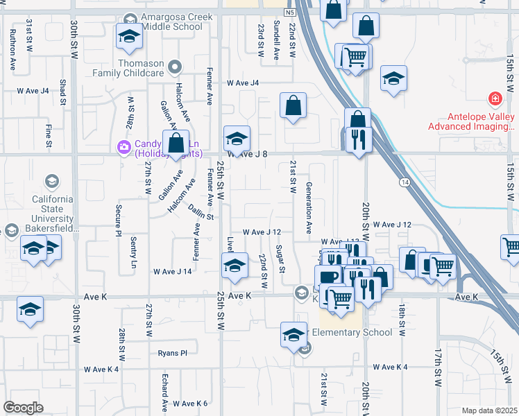 map of restaurants, bars, coffee shops, grocery stores, and more near 2308 Edam Street in Lancaster