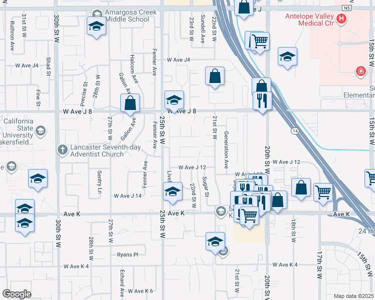 map of restaurants, bars, coffee shops, grocery stores, and more near 2310 Edam Street in Lancaster