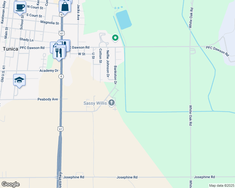 map of restaurants, bars, coffee shops, grocery stores, and more near 1390 Bankston Drive in Tunica