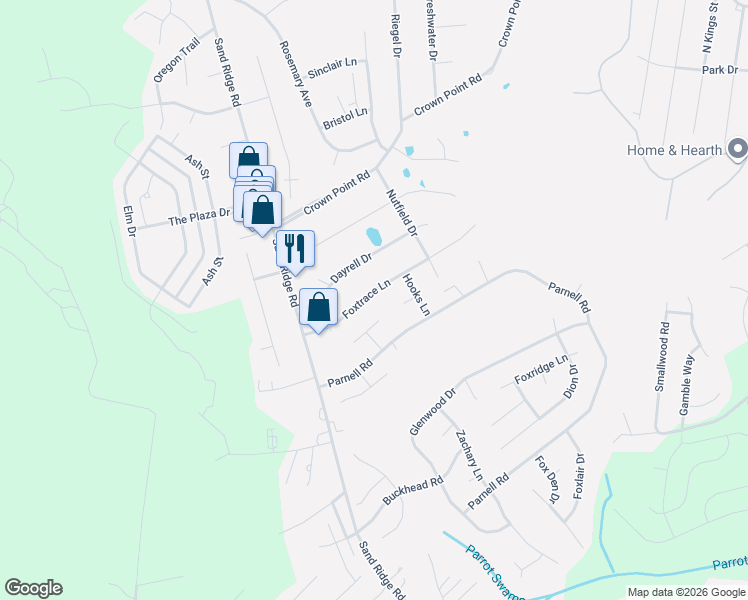 map of restaurants, bars, coffee shops, grocery stores, and more near 303 Foxtrace Lane in Hubert