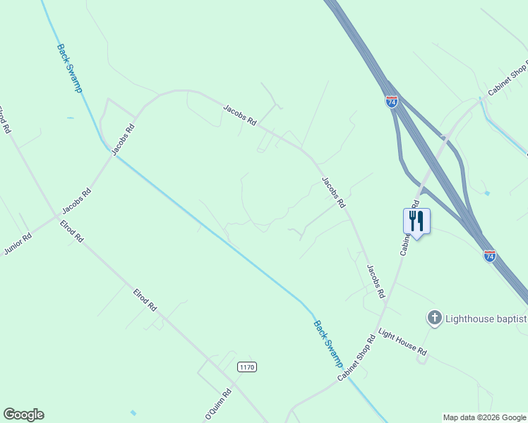 map of restaurants, bars, coffee shops, grocery stores, and more near 561 Jacobs Road in Maxton