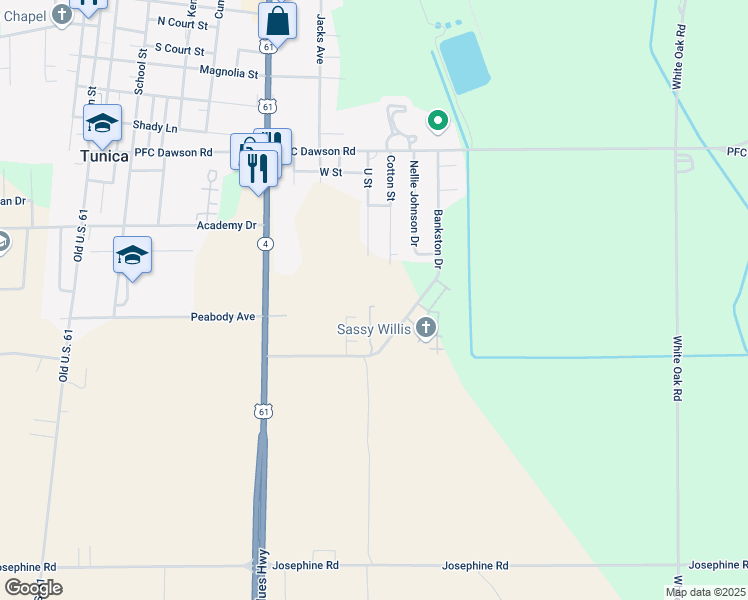 map of restaurants, bars, coffee shops, grocery stores, and more near 1261 Bankston Drive in Tunica