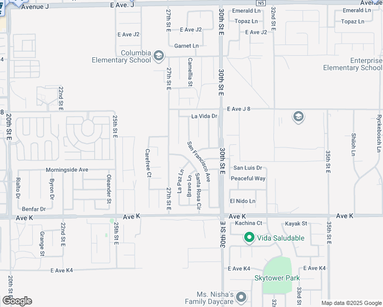 map of restaurants, bars, coffee shops, grocery stores, and more near 43819 San Francisco Avenue in Lancaster
