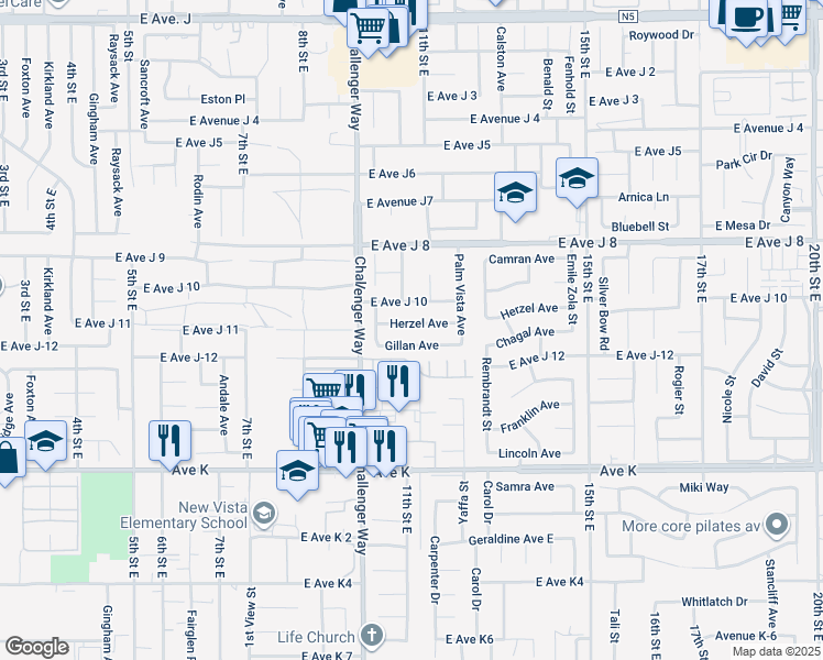 map of restaurants, bars, coffee shops, grocery stores, and more near 1054 Herzel Avenue in Lancaster