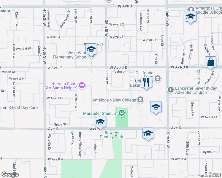 map of restaurants, bars, coffee shops, grocery stores, and more near 43881 Normandy Lane in Lancaster