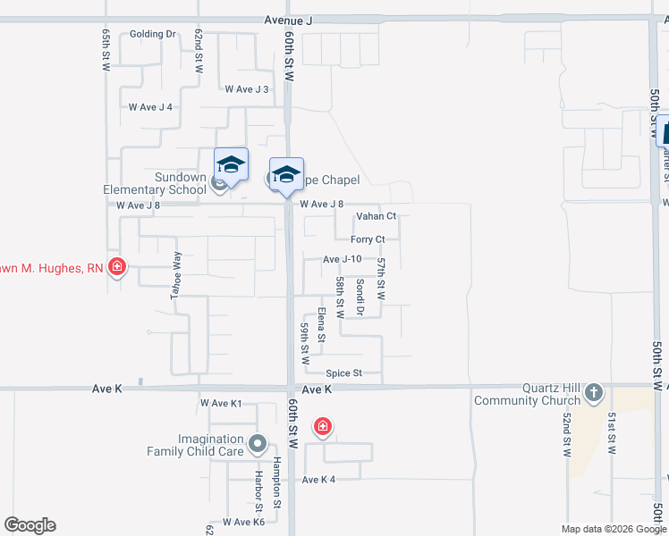 map of restaurants, bars, coffee shops, grocery stores, and more near 5805 Avenue J-10 in Lancaster