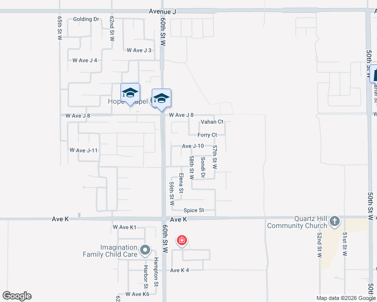 map of restaurants, bars, coffee shops, grocery stores, and more near 43839 58th Street West in Lancaster