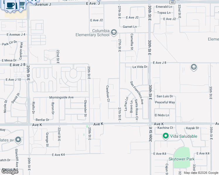 map of restaurants, bars, coffee shops, grocery stores, and more near 43834 Carefree Court in Lancaster