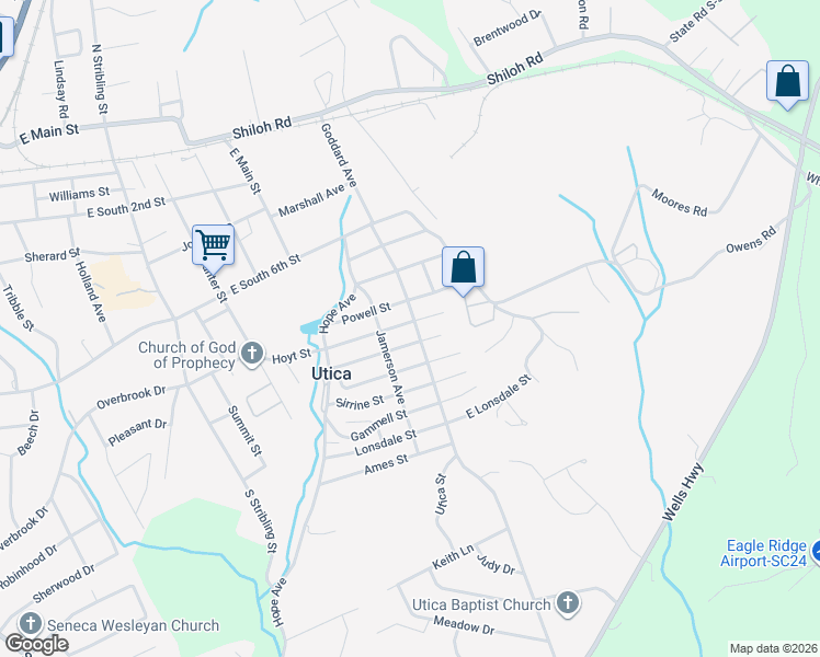 map of restaurants, bars, coffee shops, grocery stores, and more near 17 James Street in Seneca