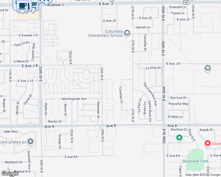 map of restaurants, bars, coffee shops, grocery stores, and more near 43823 Tranquility Court in Lancaster