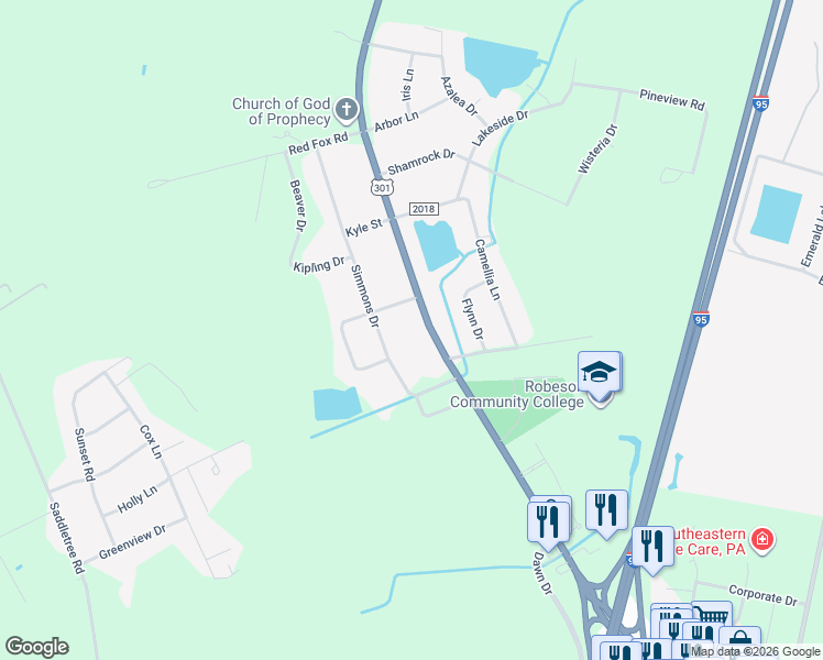 map of restaurants, bars, coffee shops, grocery stores, and more near 5207 Fayetteville Road in Lumberton