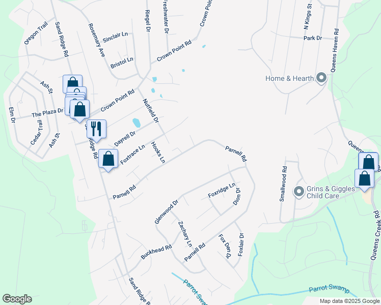 map of restaurants, bars, coffee shops, grocery stores, and more near 154 Parnell Road in Hubert