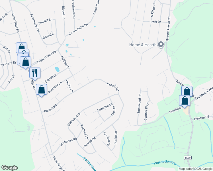 map of restaurants, bars, coffee shops, grocery stores, and more near 200 Parnell Road in Hubert