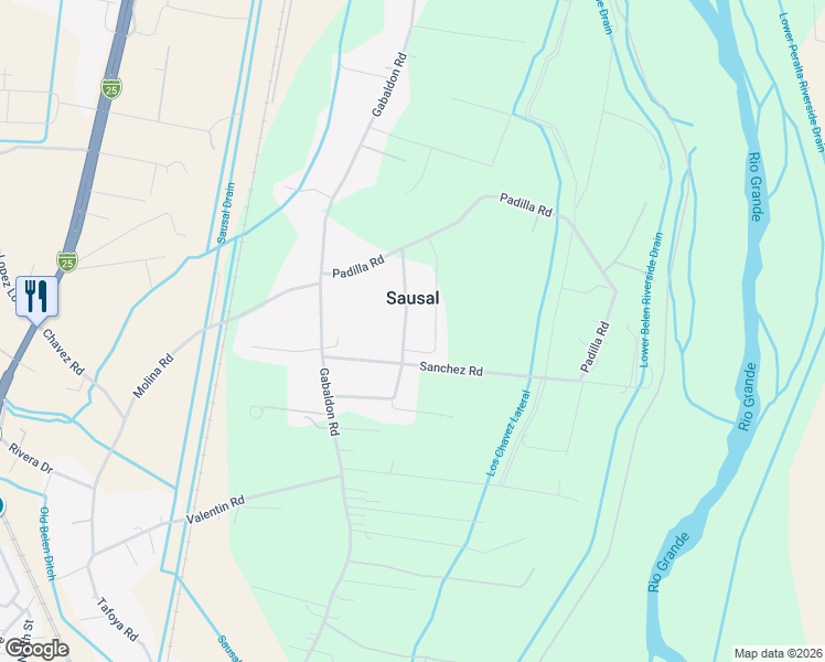 map of restaurants, bars, coffee shops, grocery stores, and more near 1225 Silva Road in Belen