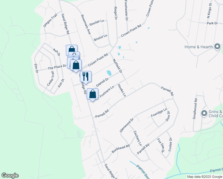 map of restaurants, bars, coffee shops, grocery stores, and more near 304 Foxtrace Lane in Hubert