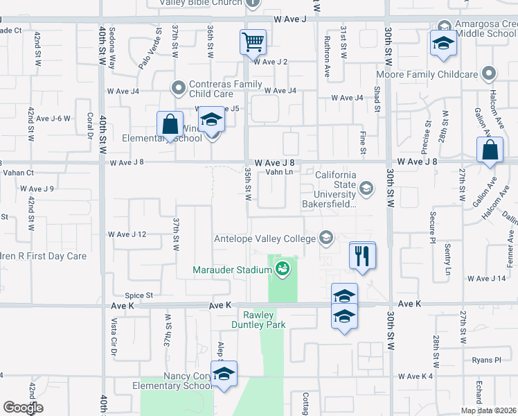map of restaurants, bars, coffee shops, grocery stores, and more near 43881 Normandy Lane in Lancaster