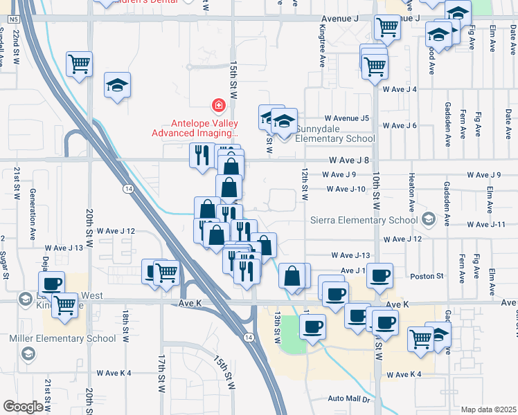 map of restaurants, bars, coffee shops, grocery stores, and more near 1317 Meadow View Lane in Lancaster