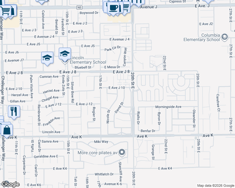 map of restaurants, bars, coffee shops, grocery stores, and more near 1799 Michael Drive in Lancaster
