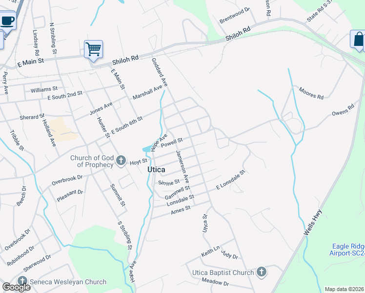 map of restaurants, bars, coffee shops, grocery stores, and more near 17 James Street in Seneca