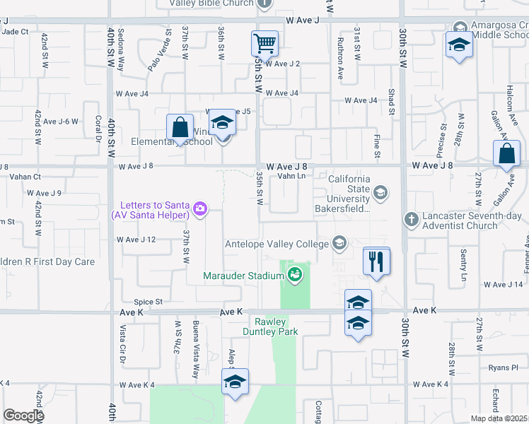 map of restaurants, bars, coffee shops, grocery stores, and more near 43881 Normandy Lane in Lancaster