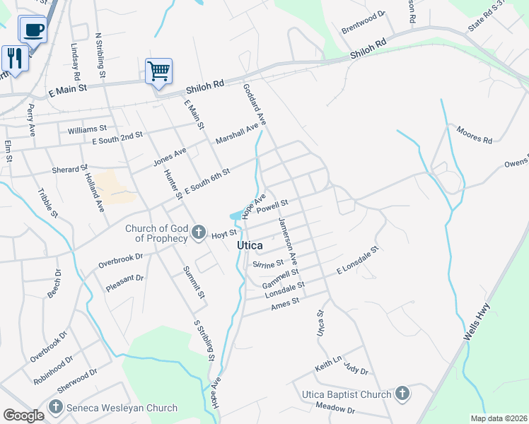 map of restaurants, bars, coffee shops, grocery stores, and more near 4 Powell Street in Seneca