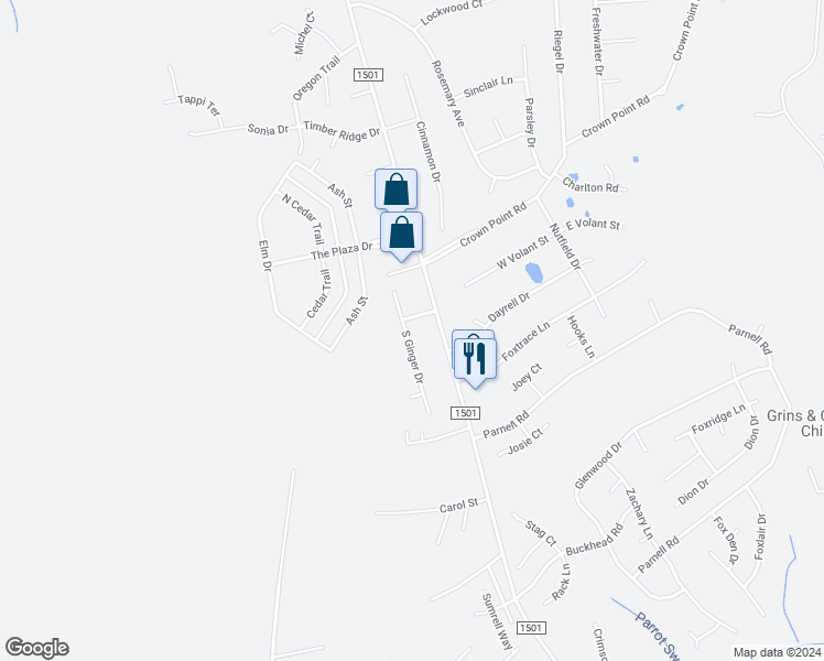 map of restaurants, bars, coffee shops, grocery stores, and more near 203 South Ginger Drive in Hubert