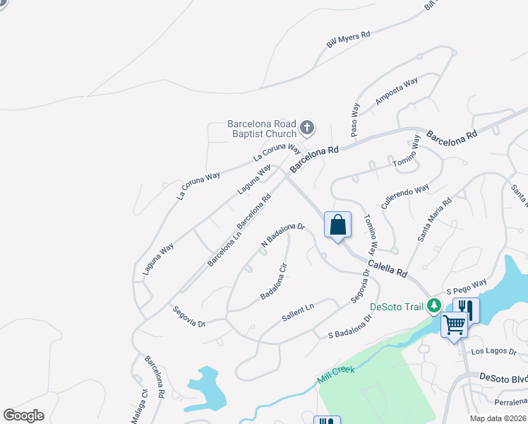 map of restaurants, bars, coffee shops, grocery stores, and more near 45 Barcelona Lane in Hot Springs