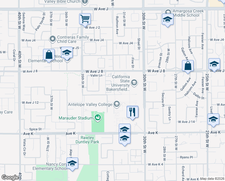map of restaurants, bars, coffee shops, grocery stores, and more near 43840 Bobby Jones Drive in Lancaster