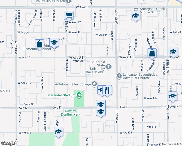 map of restaurants, bars, coffee shops, grocery stores, and more near 43840 Bobby Jones Drive in Lancaster