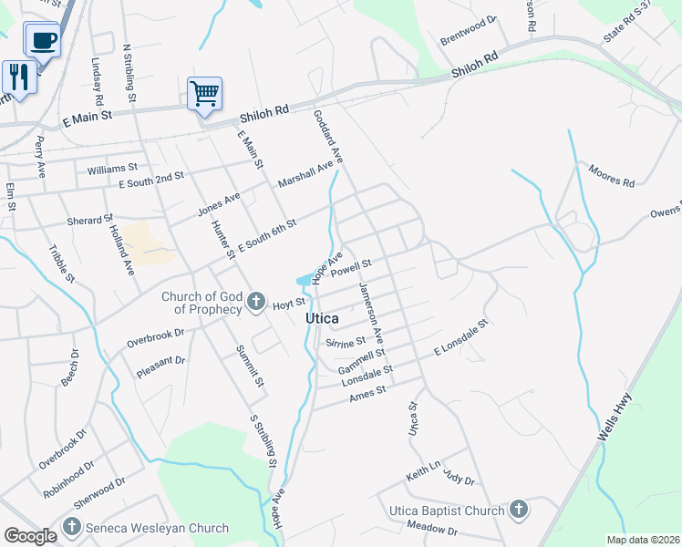 map of restaurants, bars, coffee shops, grocery stores, and more near 4 Powell Street in Seneca