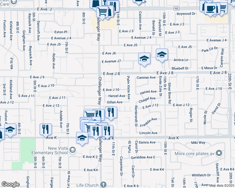 map of restaurants, bars, coffee shops, grocery stores, and more near 1103 Herzel Avenue in Lancaster