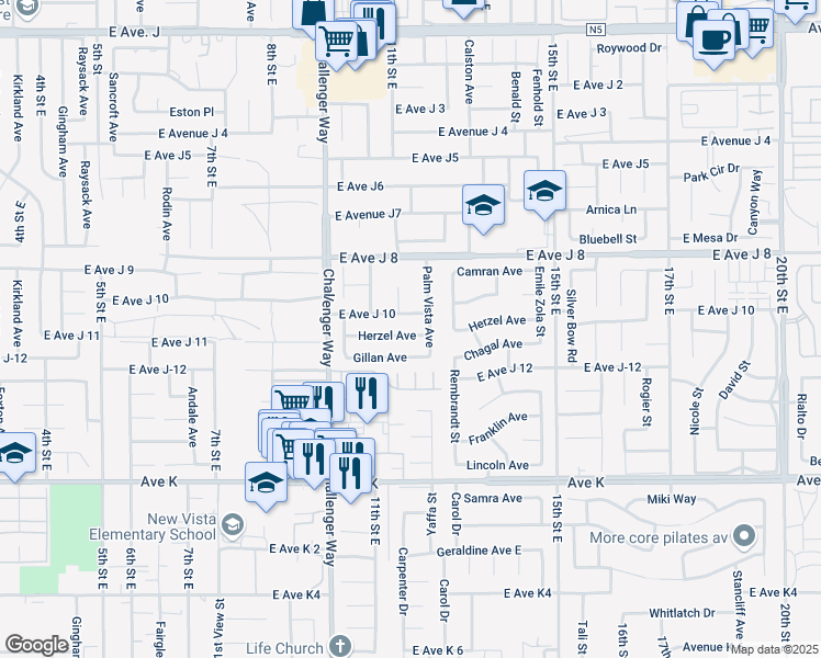 map of restaurants, bars, coffee shops, grocery stores, and more near 1103 Herzel Avenue in Lancaster