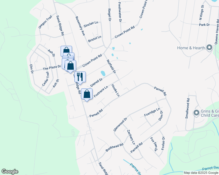 map of restaurants, bars, coffee shops, grocery stores, and more near 308 Foxtrace Lane in Hubert