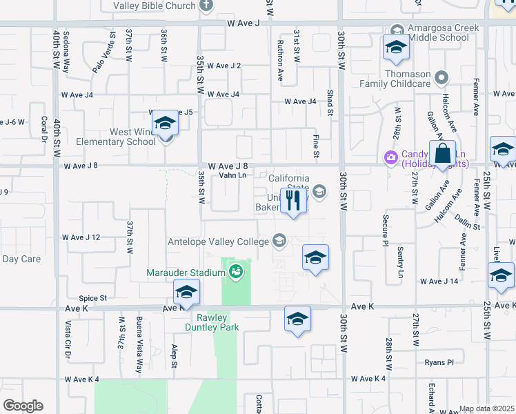 map of restaurants, bars, coffee shops, grocery stores, and more near 43840 Bobby Jones Drive in Lancaster