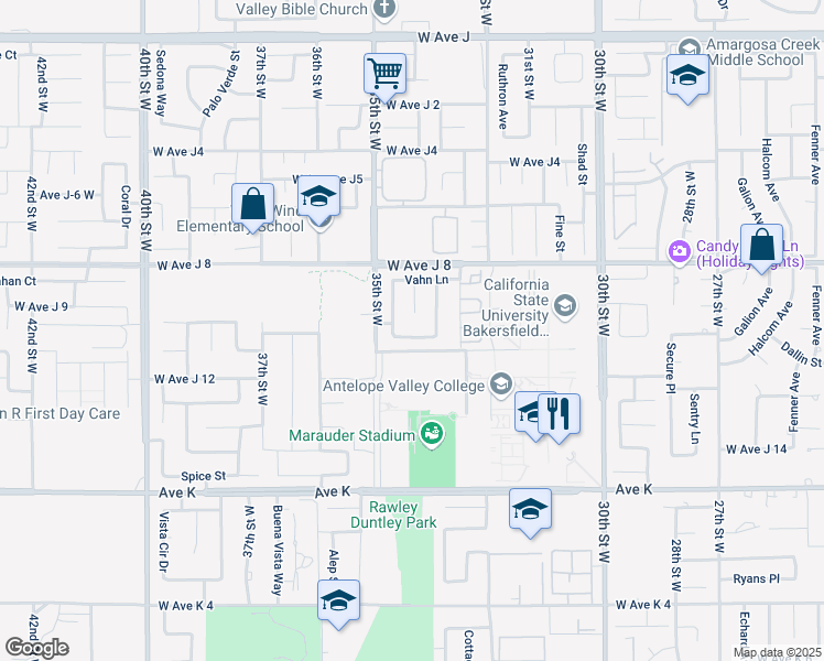 map of restaurants, bars, coffee shops, grocery stores, and more near 3303 West Avenue J-10 in Lancaster