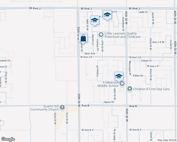 map of restaurants, bars, coffee shops, grocery stores, and more near 43928 Appaloosa Drive in Lancaster