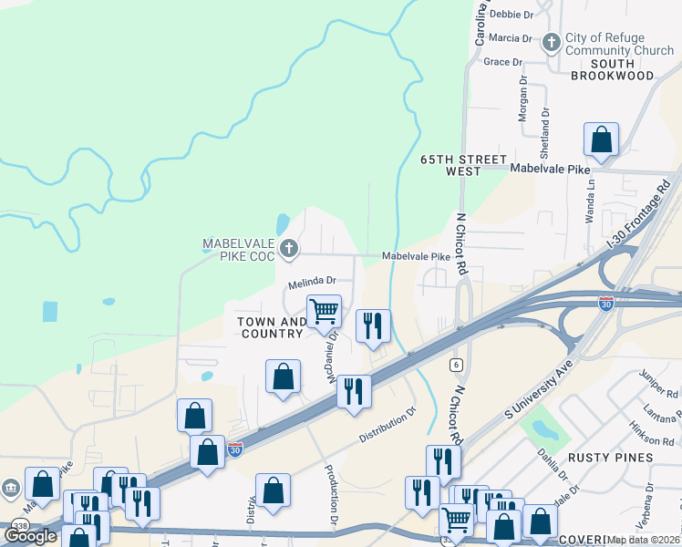 map of restaurants, bars, coffee shops, grocery stores, and more near 2 Melinda Dr in Little Rock