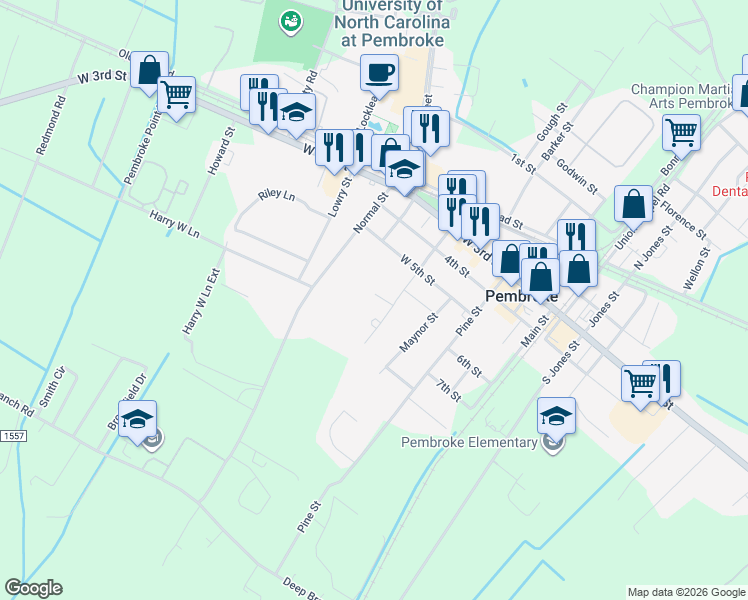 map of restaurants, bars, coffee shops, grocery stores, and more near 500 Breece Street in Pembroke