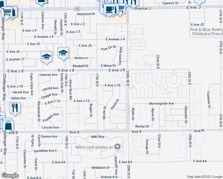 map of restaurants, bars, coffee shops, grocery stores, and more near 1761 Michael Drive in Lancaster