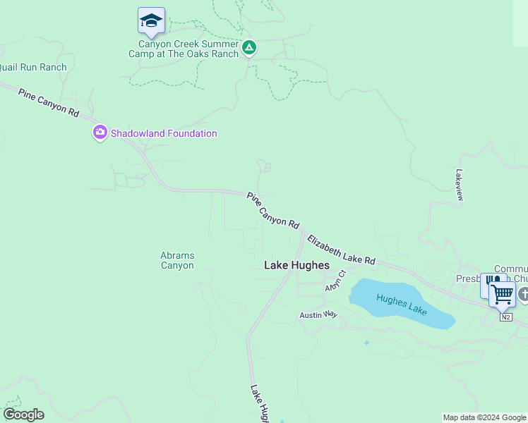 map of restaurants, bars, coffee shops, grocery stores, and more near Pine Canyon Road in Lake Hughes