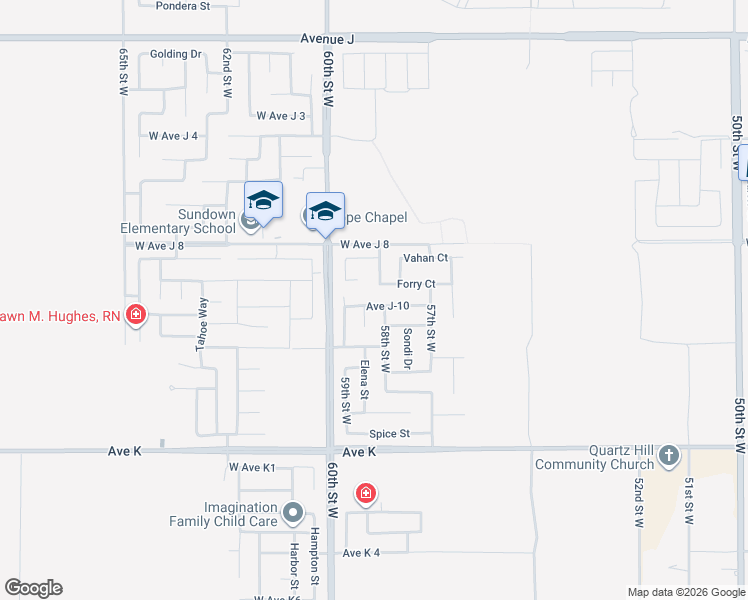 map of restaurants, bars, coffee shops, grocery stores, and more near 5805 Avenue J-10 in Lancaster