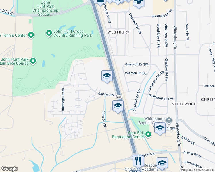 map of restaurants, bars, coffee shops, grocery stores, and more near 4040 Memorial Parkway Southwest in Huntsville