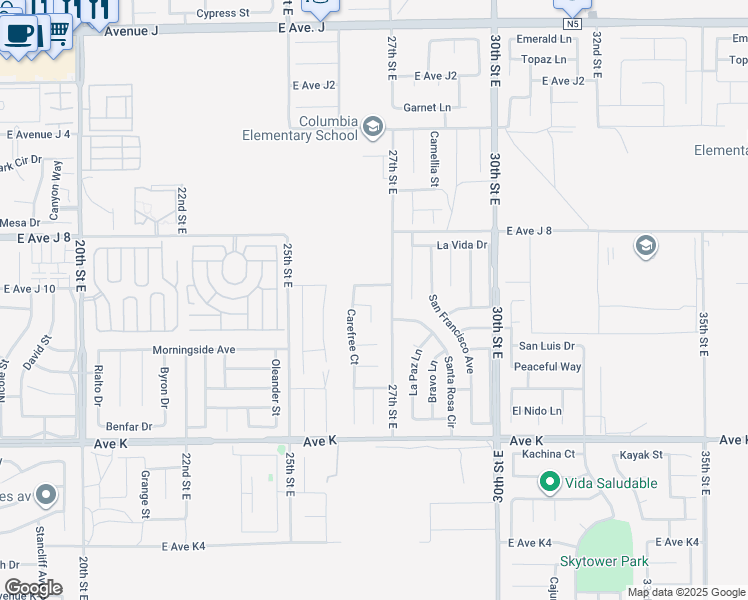 map of restaurants, bars, coffee shops, grocery stores, and more near 43830 Easy Street in Lancaster