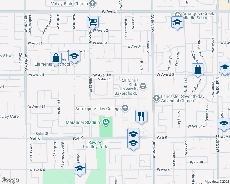 map of restaurants, bars, coffee shops, grocery stores, and more near 43840 Bobby Jones Drive in Lancaster