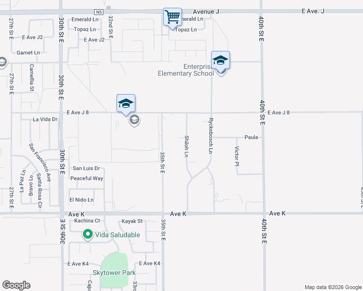 map of restaurants, bars, coffee shops, grocery stores, and more near 43847 Shiloh Lane in Lancaster