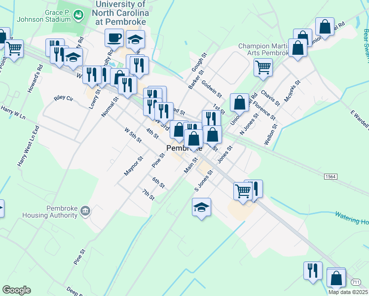 map of restaurants, bars, coffee shops, grocery stores, and more near in Pembroke