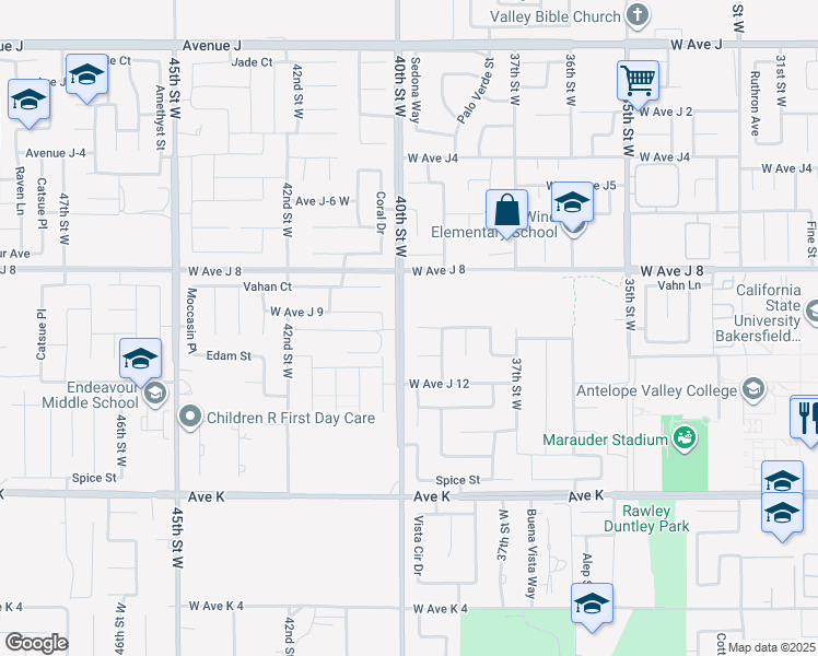 map of restaurants, bars, coffee shops, grocery stores, and more near 3855 West Avenue J-10 in Lancaster
