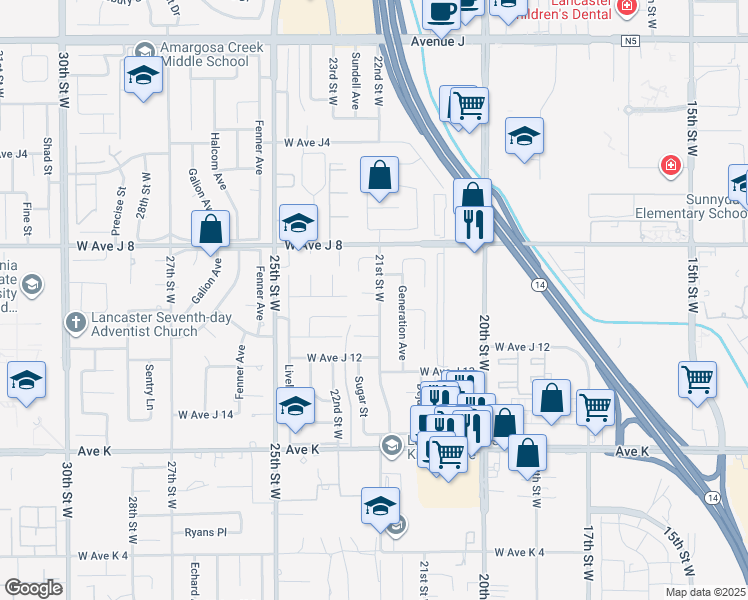 map of restaurants, bars, coffee shops, grocery stores, and more near 2100 Forry Street in Lancaster