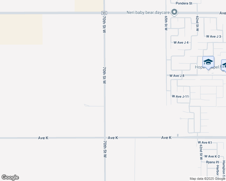 map of restaurants, bars, coffee shops, grocery stores, and more near 70th Street West in Lancaster