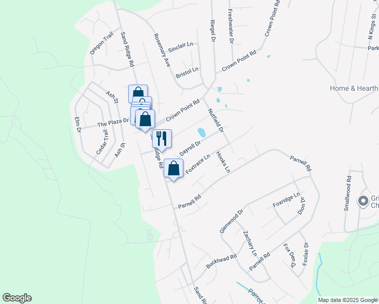 map of restaurants, bars, coffee shops, grocery stores, and more near 202 Dayrell Drive in Hubert